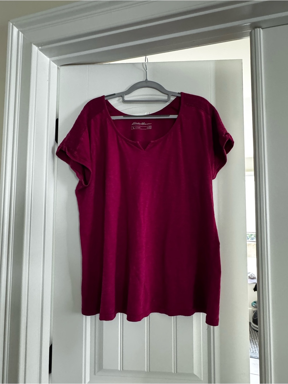 Eddie Bauer Women's Short Sleeve V-Neck Top in Berry